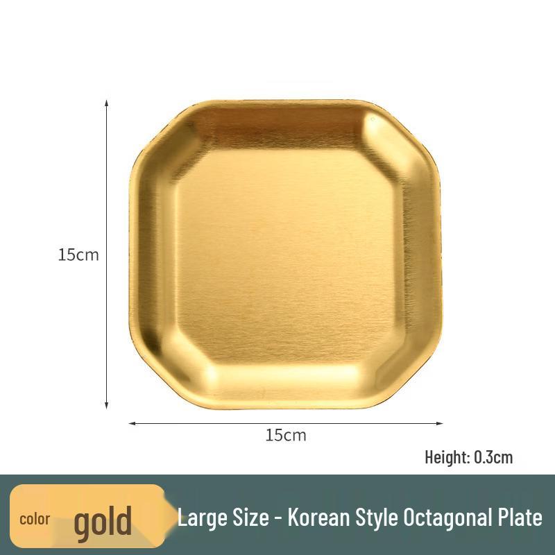 ZISIZ Gold Stainless Steel Octagonal Square Snack Plate