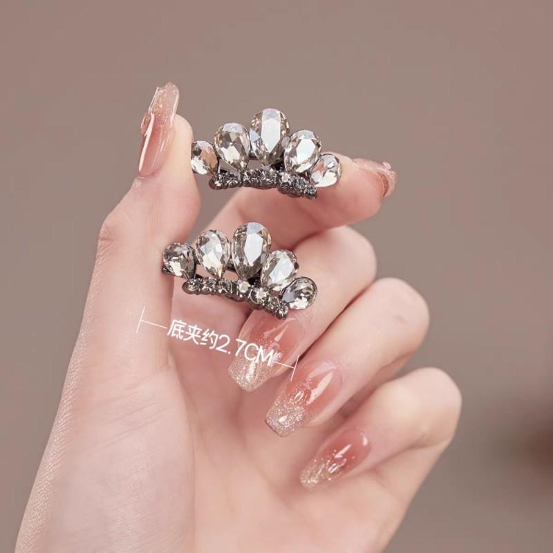 Korean Luxury Black Mini Crown Duckbill Clips Delicate Women Side Bangs Broken Hair Barrettes Sweet Daily Hair Accessories