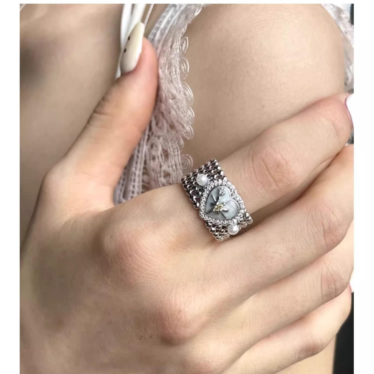 Любовь широкая версия простая жемчужная шестиконечная звезда личность открытая регулируемая кольцо на указательный палец женское высококачественный дизайн кольцо opening adjustable