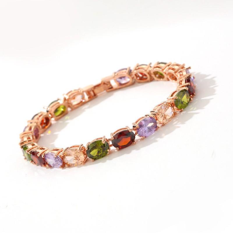 Rose Gold Plated Geometric Crystal Bracelet Women Fashion Elegant Colorful Zircon Charm Jewelry