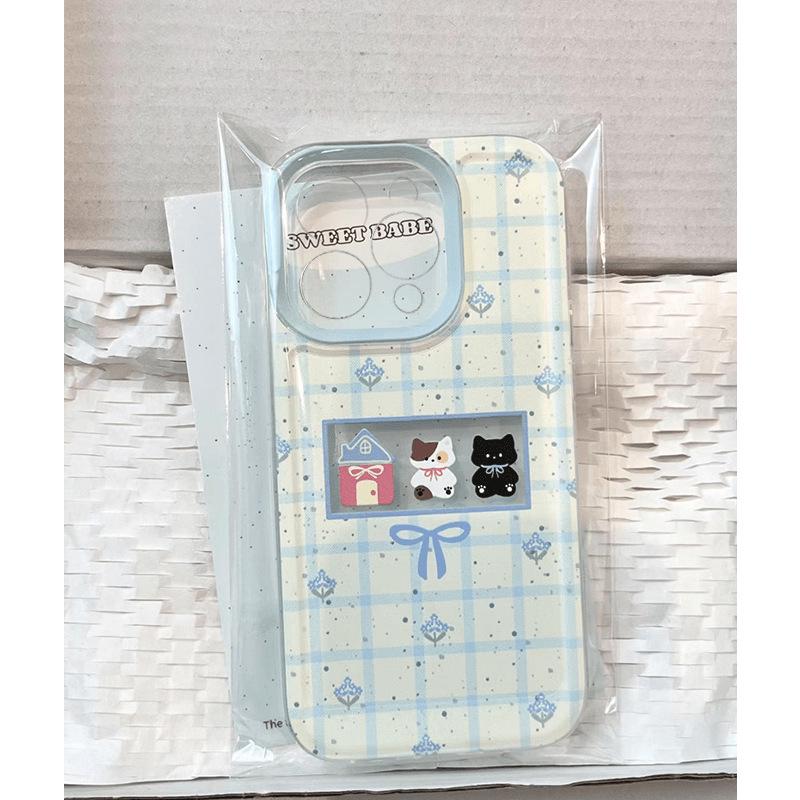 Fresh Blue Plaid Apple iPhone Case - Compatible with 11/12/13/14/15 Pro Max, Simple Transparent Soft Shell.
