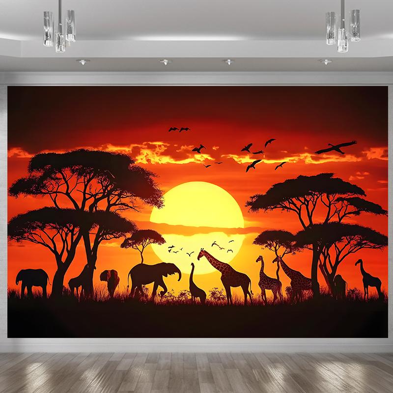 One Party Banner African Sunset Animal Background Decoration Backdrop Photo Props Polyester Banner Decoration