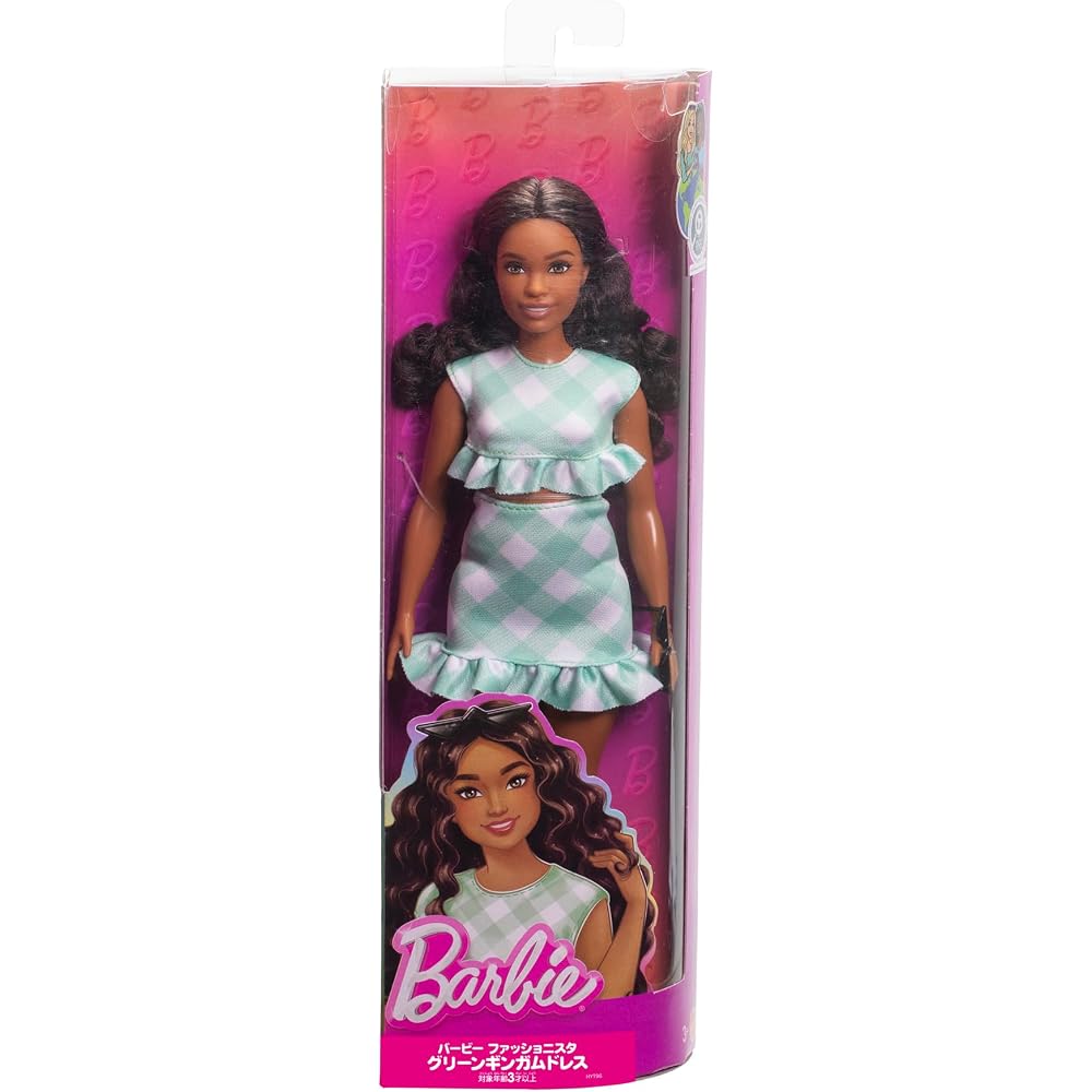 Barbie Fashionista Green Gingham Dress Doll Playset for Kids Age 3 and Up Green