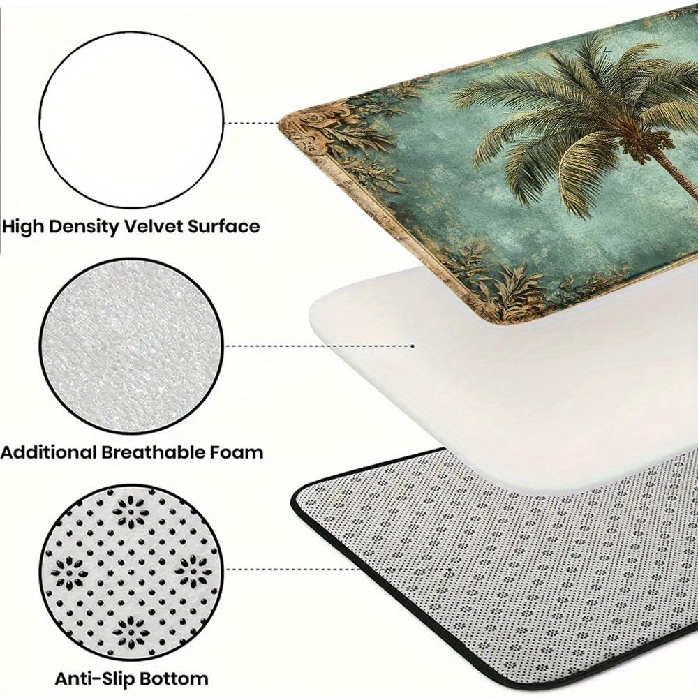 Tropical Palm Trees Vintage Print Bath Mat Nonslip Washable Bathroom Rug Retro Decor Entryway Welcome Mat 1PC