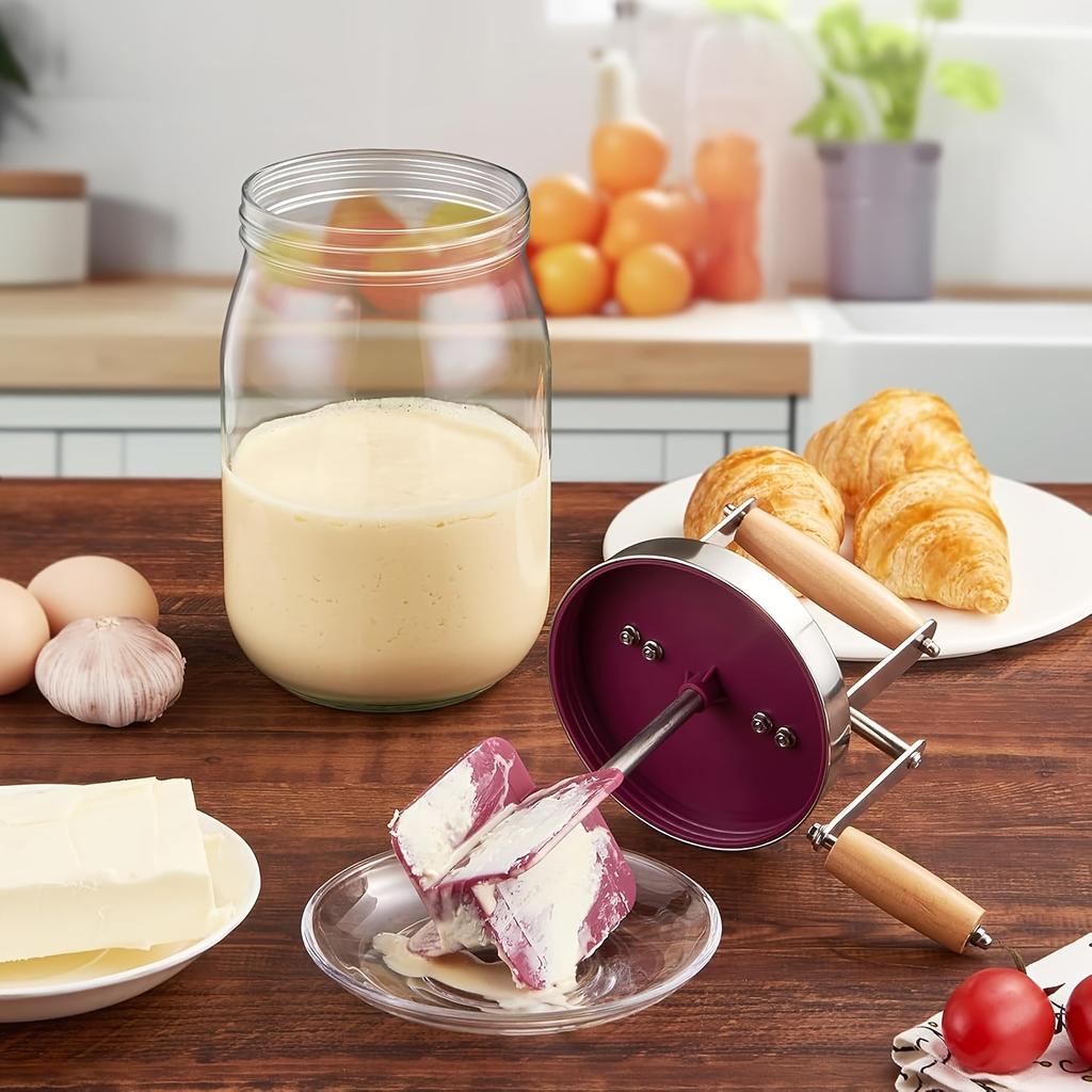 1000ml Manual Butter Churner with Wooden Handle,Stainless Steel Gear Design, Easy to Use Kitchen Gadget for Homemade Butter, Cheese, and More
