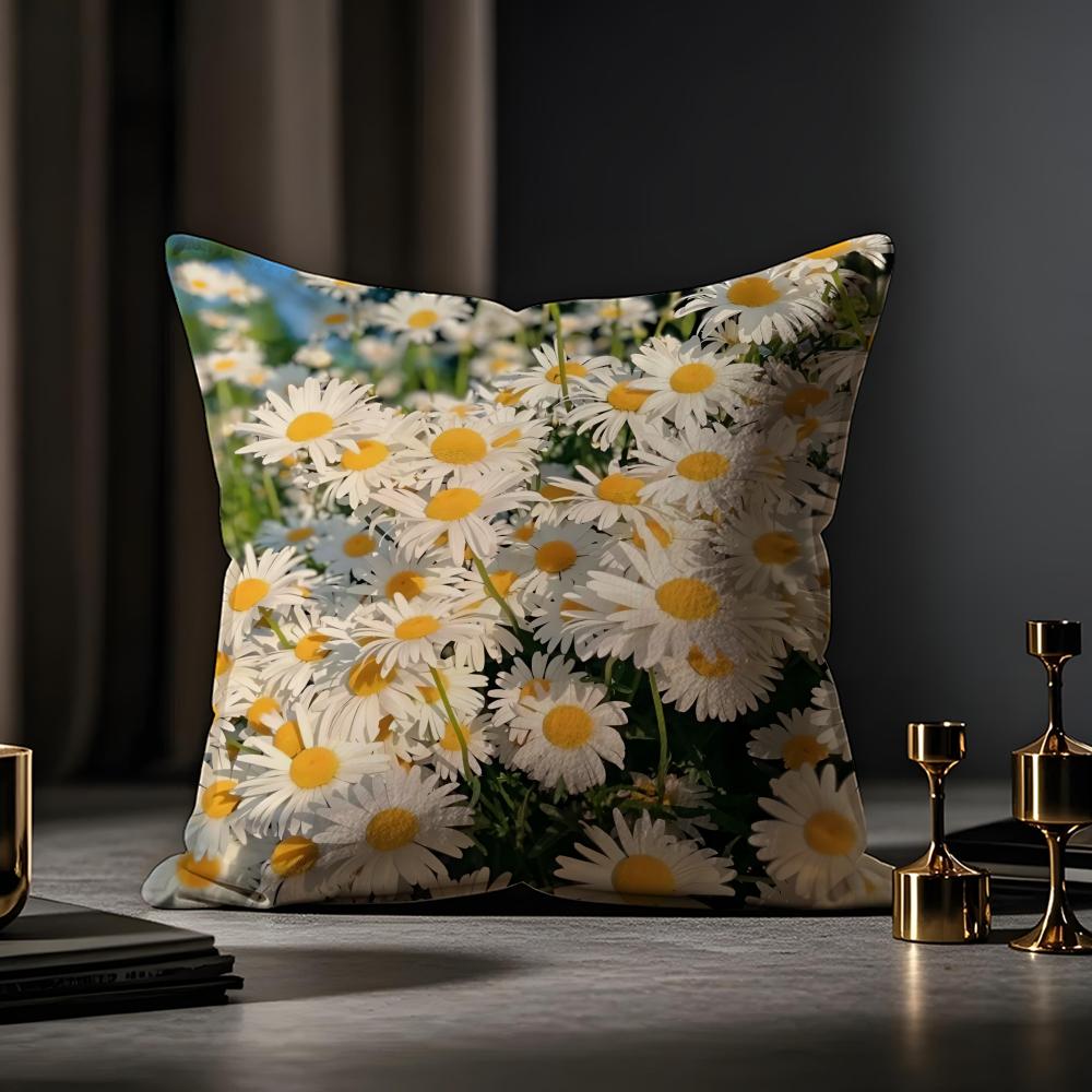 Fashion Daisy Cushion Cover Anti-dustmite Pillowcase Invisible Zipper Silky Short Plush Sofa Cushion Cover