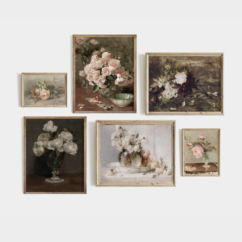 Retro Painting French Flora Vintage Poster and Prints Victorian Still Life Flower Rose Canvas Painting Decoraiton Living Room