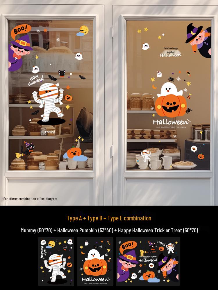Halloween Pumpkin Decorations Window Clings - Theme Shop Scene Arrangement Glass Stickers