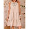 Damen Halter Neck Ärmellos Häkeldetail Lockerer Schnitt Sommer Swing Kleid