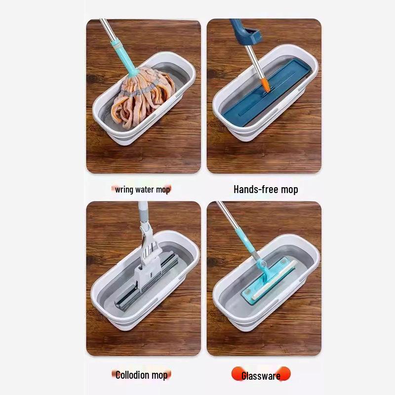 Foldable Bucket Wash Mop: Portable, Flat Design for Car & Home Use