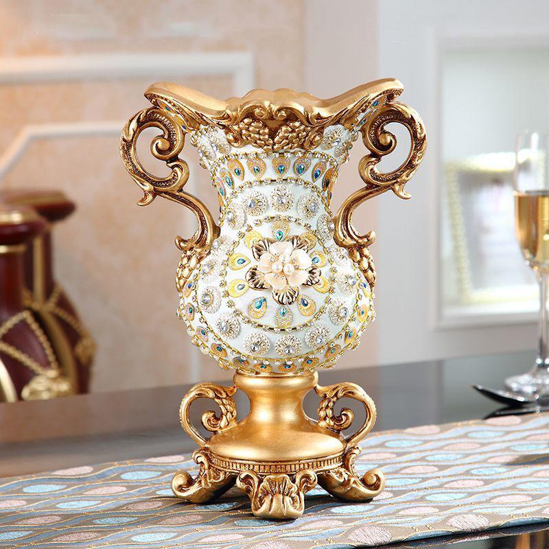 European Resin Vintage Vase Fake Flower Arrangement Ornaments Home Room Desktop Accessories Crafts Coffee Table Decoration Items