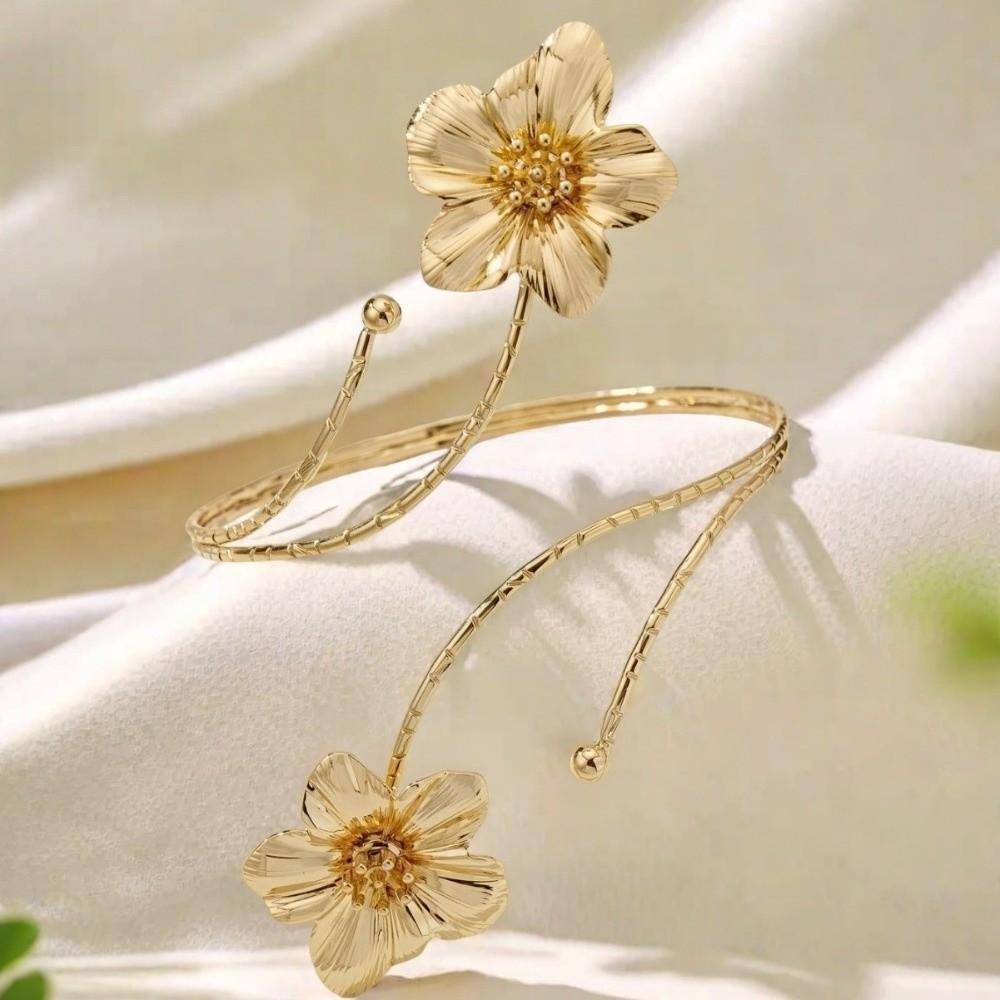 Enamel Glaze Open Arm Bangle Drip Oil Armband Elegant Flower Bracelet  Hand Jewelry