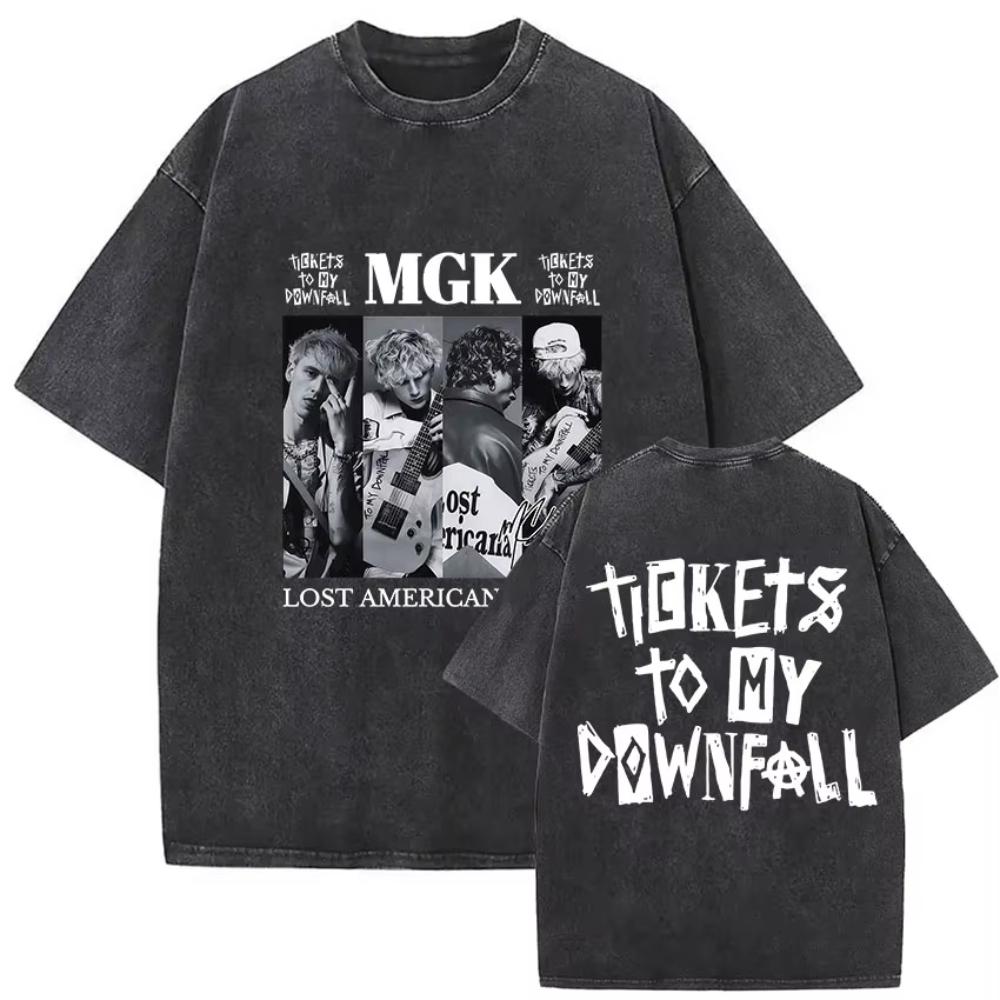 Vintage Washed MGK Lost Americana Tour Print Tshirts Men Women Harajuku High Quality Fashion Oversized Cotton T Shirt