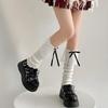 Women Aesthetic Ribbed Knit Stretch Leg Warmer Japanese Boot Cover Sweet Ruffled Lace Trim Bows Leg Sleeve Long Socks