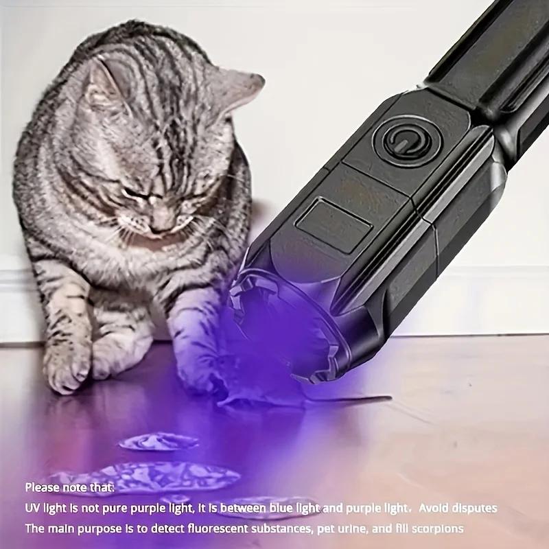 Rechargeable UV Flashlight UV395NM Zoomable Torch 3 Modes Camping Ultraviolet Flashlights For Pet Stacks Fluorescent Detection