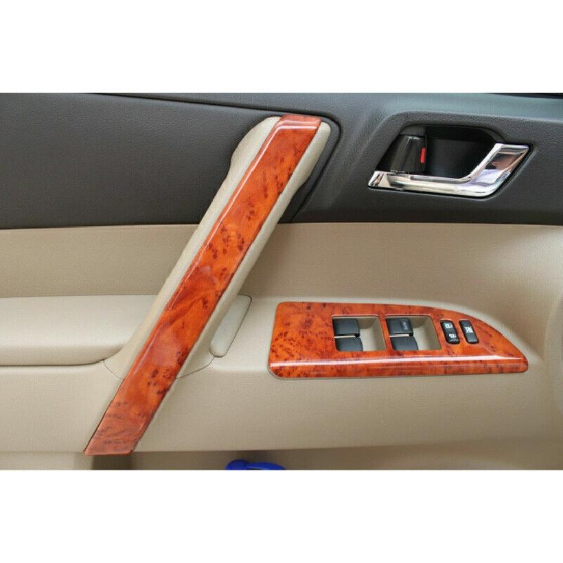 For Toyota Highlander 2008~2013 Peach Wood Grain Inner Door Panel Strip Trim 4PC
