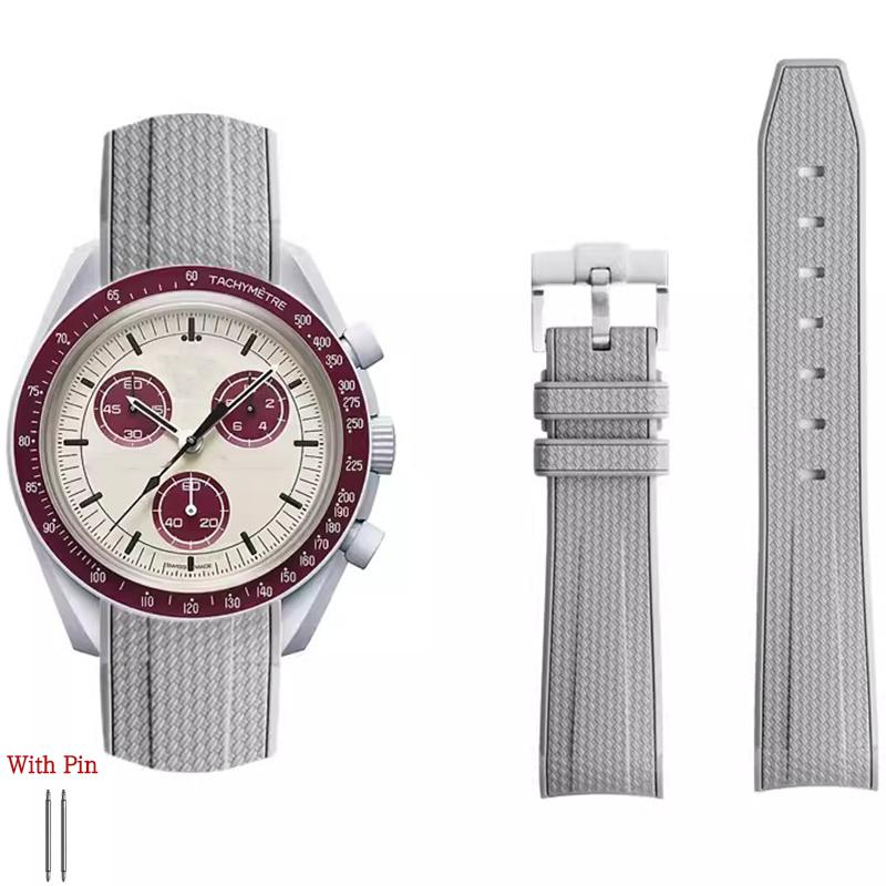 Silikonowy Pasek do Swatch X Omega Moonswatch Klamra ze Stali Nierdzewnej 20mm Zakrzywiony Końcowy Miękki Wodoodporny Zamienny Pasek do Zegarka Kobiety Mężczyźni