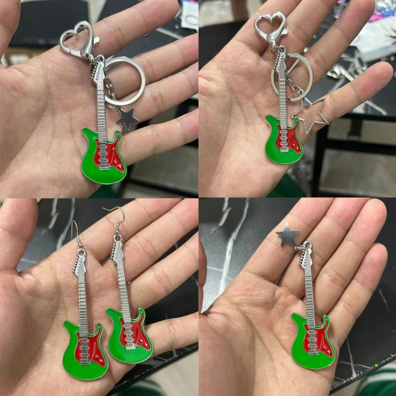 Vintage Guitar Pendant Keychain Bag Pendant Decorations Sweet Cool Dangle Earring Christmas Keyring Y2K Hair Clip