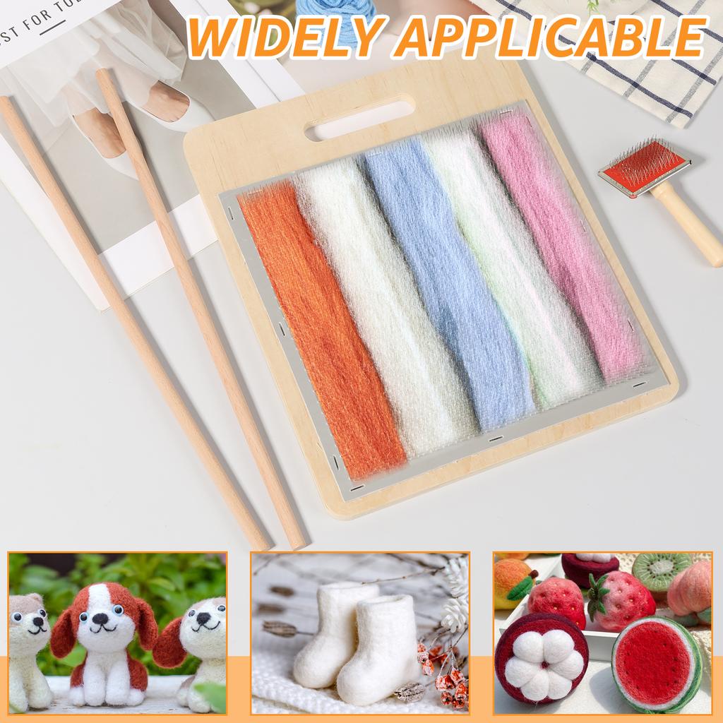 Wool Blending Board Carding Brush Set with 2 Wood Sticks Fiber Carding Board Wool Hand Carder for Mix Color Fiber Felt DIY