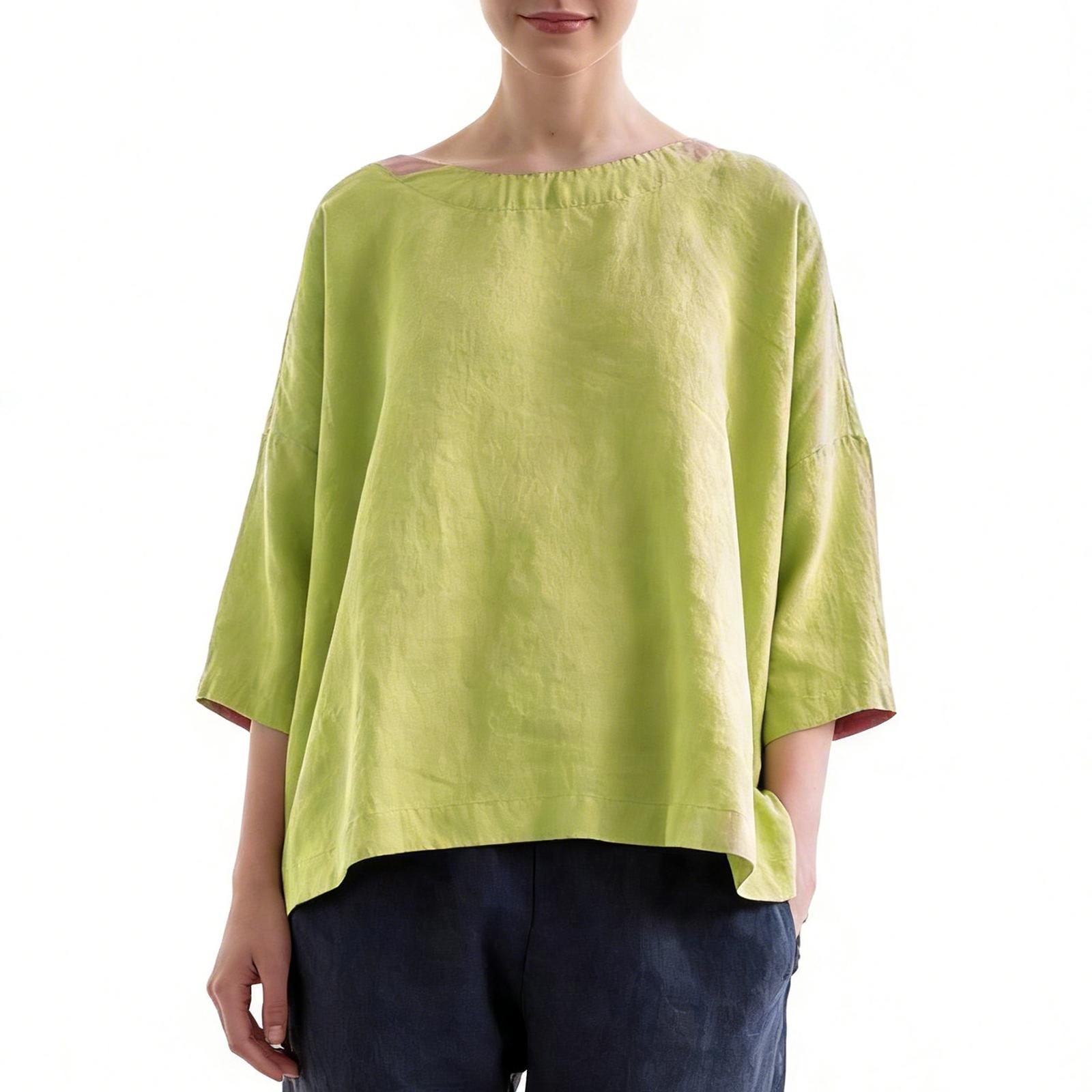 

Women s Vintage Inspired Relaxed Fit Cotton Linen Blend Top With Three Quarter Sleeves XL жовтий