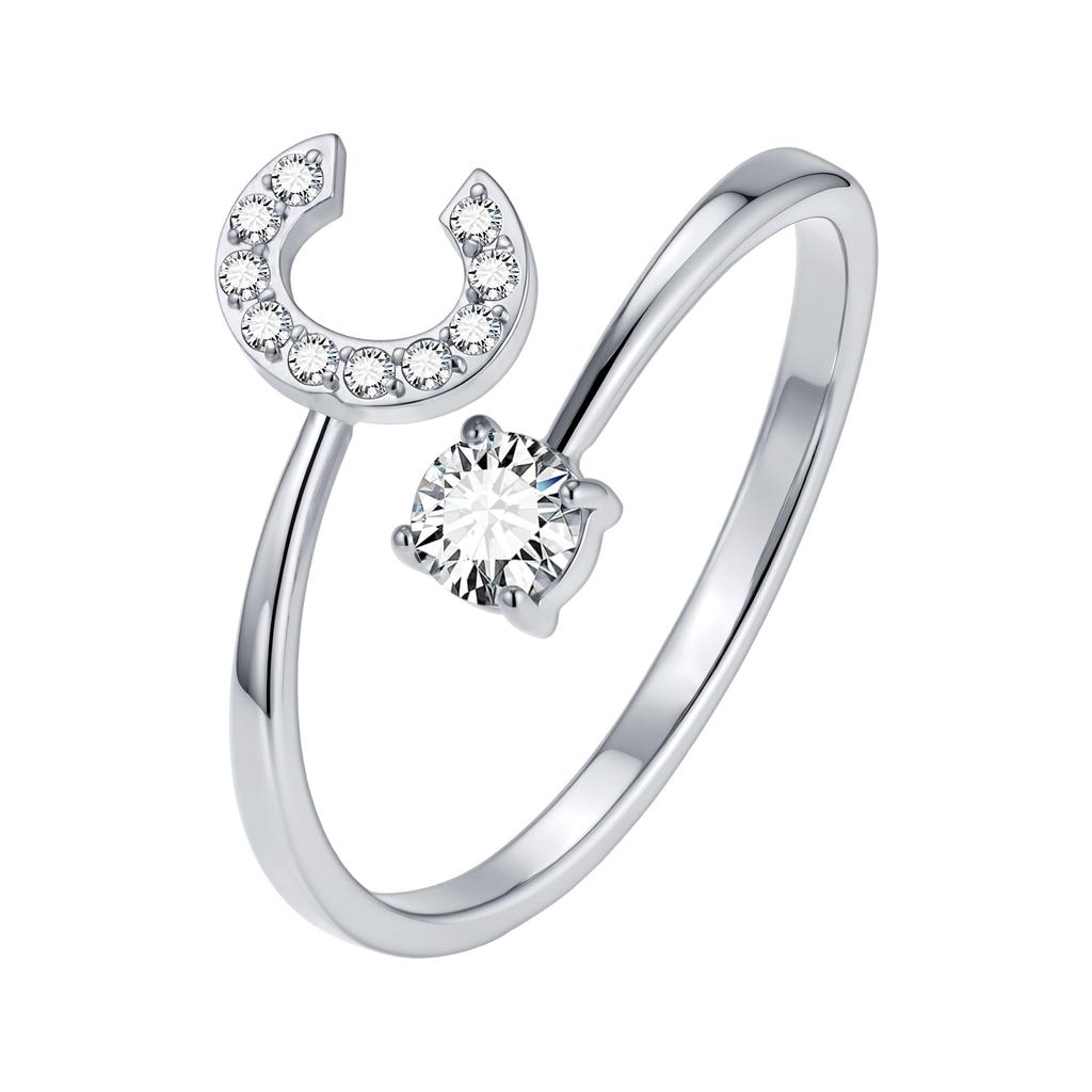 Chic Zircon Initial A-Z Letter Rings for Women Girls Adjustable Opening Ring Name Alphabet Female Wedding Fashion Jewelry Gift