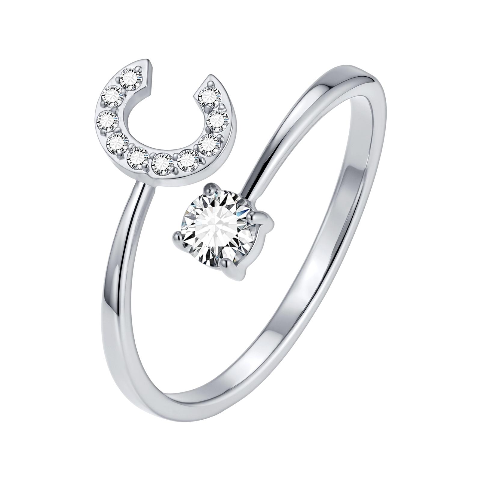 Initialen Ring, Alphabet A-Z Buchstabe Zirkonia Ring, Edelstahl Verstellbarer Offener Ring Für Frauen Hochzeits Schmuck Anlaufgeschützt white