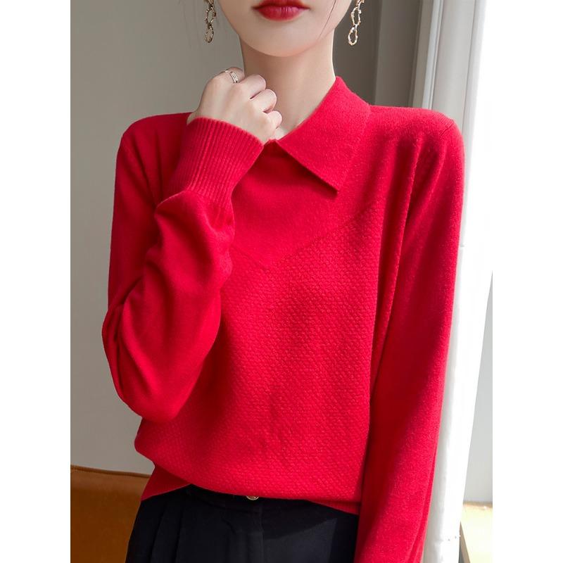 

Осенне-зимняя новая рубашка с воротником поло, женский трикотажный свитер с длинным рукавом для ношения внутри и снаружи, пуловер, свободная и тонкая база XXL