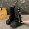 Long boots, high boots, small men, spring and autumn heightening trousers, stacking new muffin boots, thick-soled folds, retro