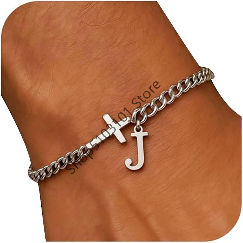 26 Letters Charm Bracelet Stainless Steel A-Z Handchain Adjustable Length for Women Girl Men Gift