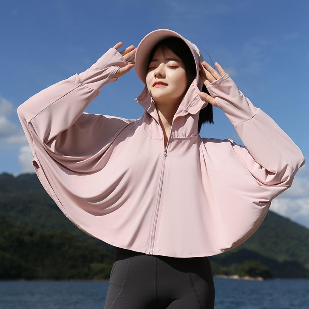 Long Sleeve Sunscreen Hoodie Large Brim Hat Ice Silk Short Jacket Sweet Outdoor Riding Cape Ladies