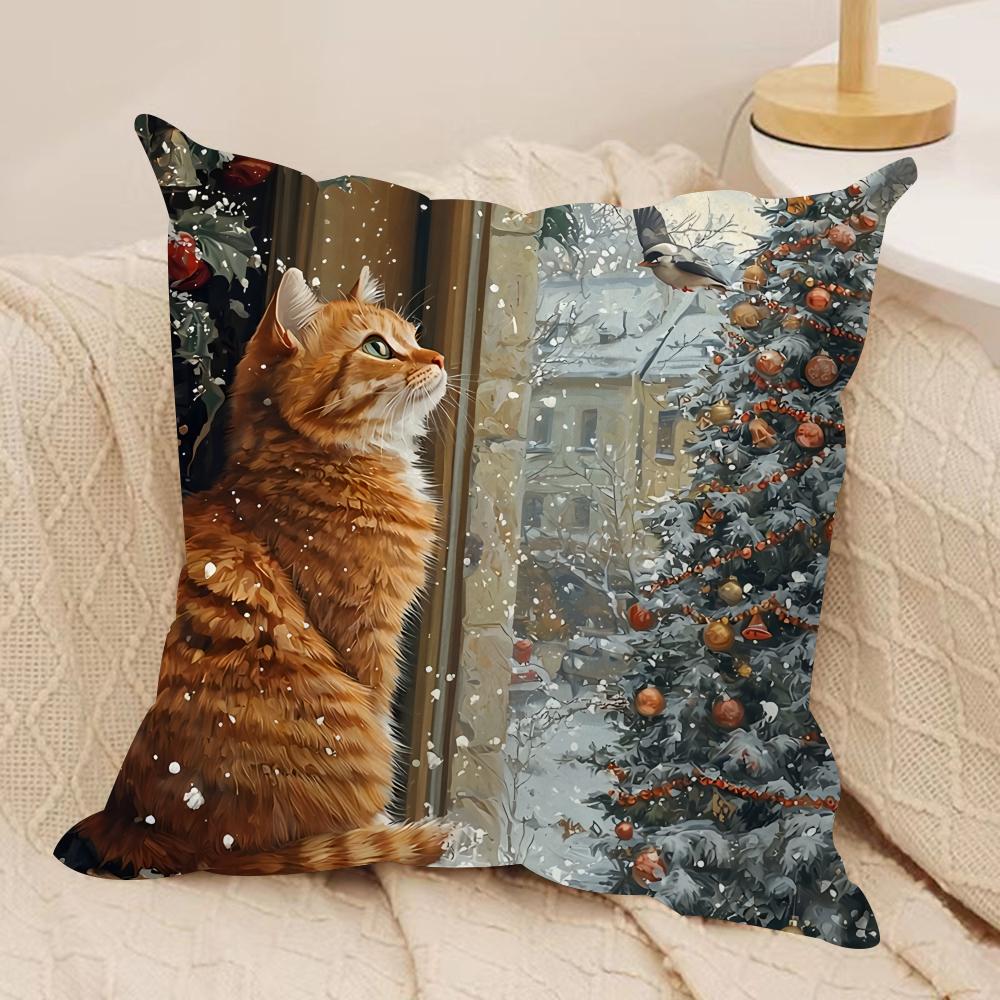 Christmas Window Snow Cushion Cover Silky Short Plush Invisible Zipper Dustproof Sofa Pillow Case For Home Decor
