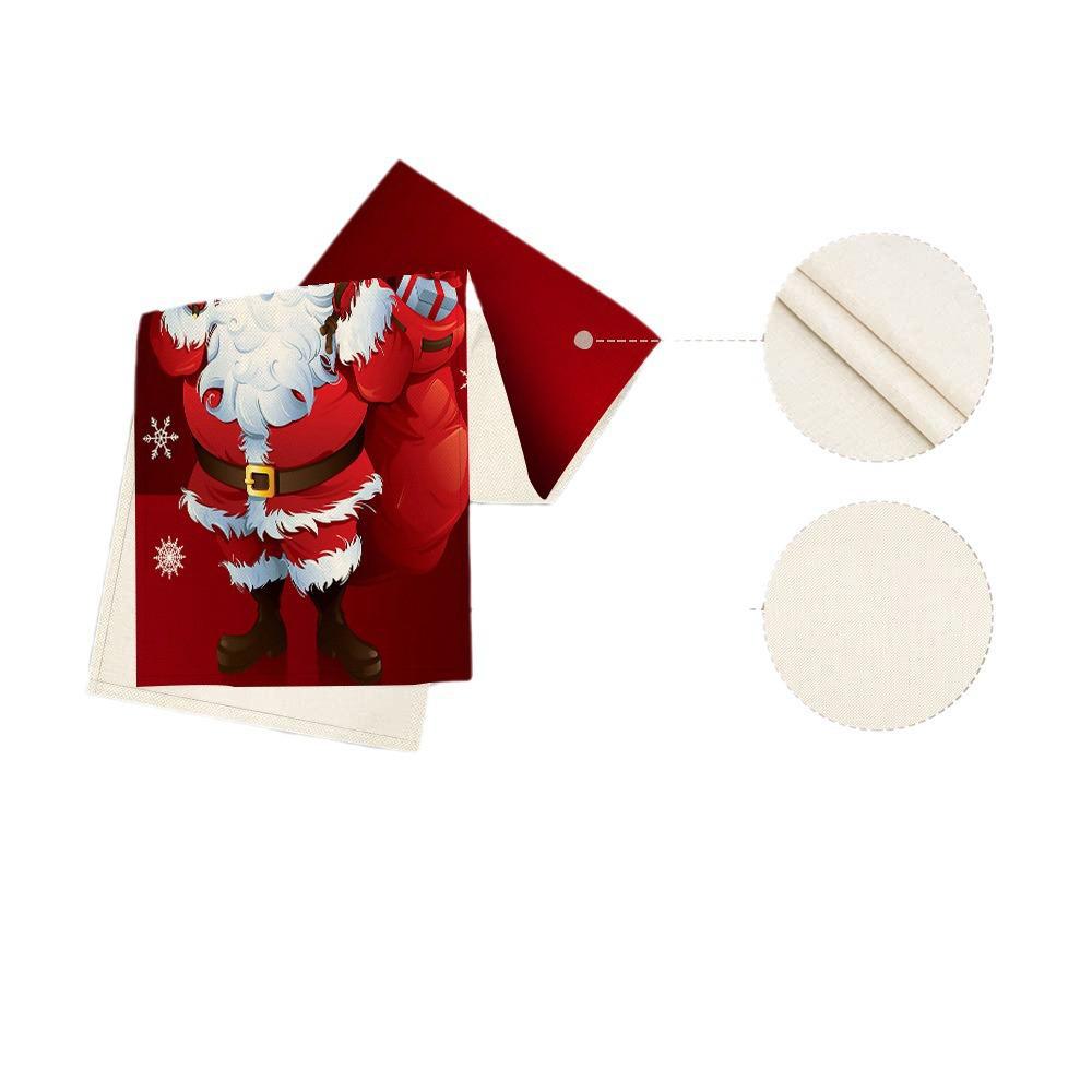 Linen Christmas Table Flag with Snowman & Santa Prints - Festive Table Mat Decorations
