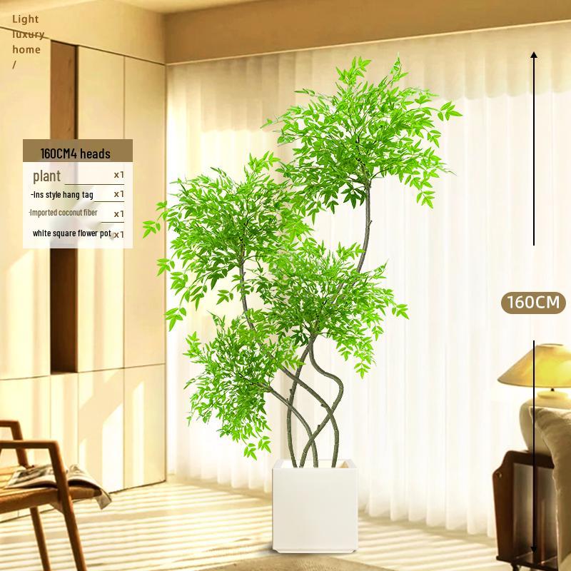 Large Indoor Potted Nandina Domestica Faux Plant - Luxury Green Décor for Living Room