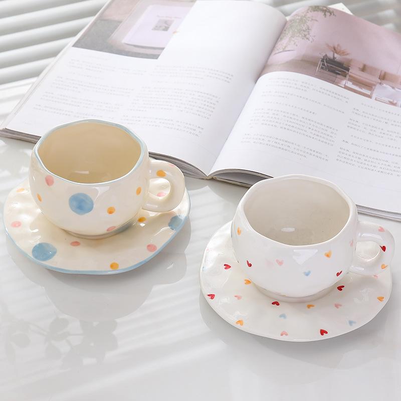 Korean Ins Style Ceramic Mug High Value, Afternoon Tea Cup Hand-painted Girl Cute Hand-squeezed Coffee Cup Saucer