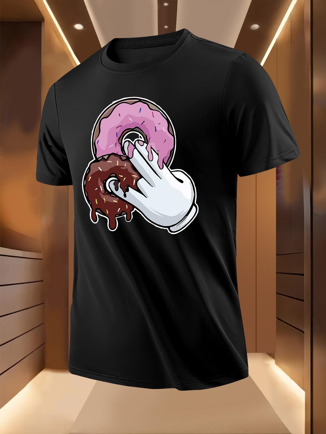 The Donut Print Tshirt Features a Summer Short-Sleeve Des... S
