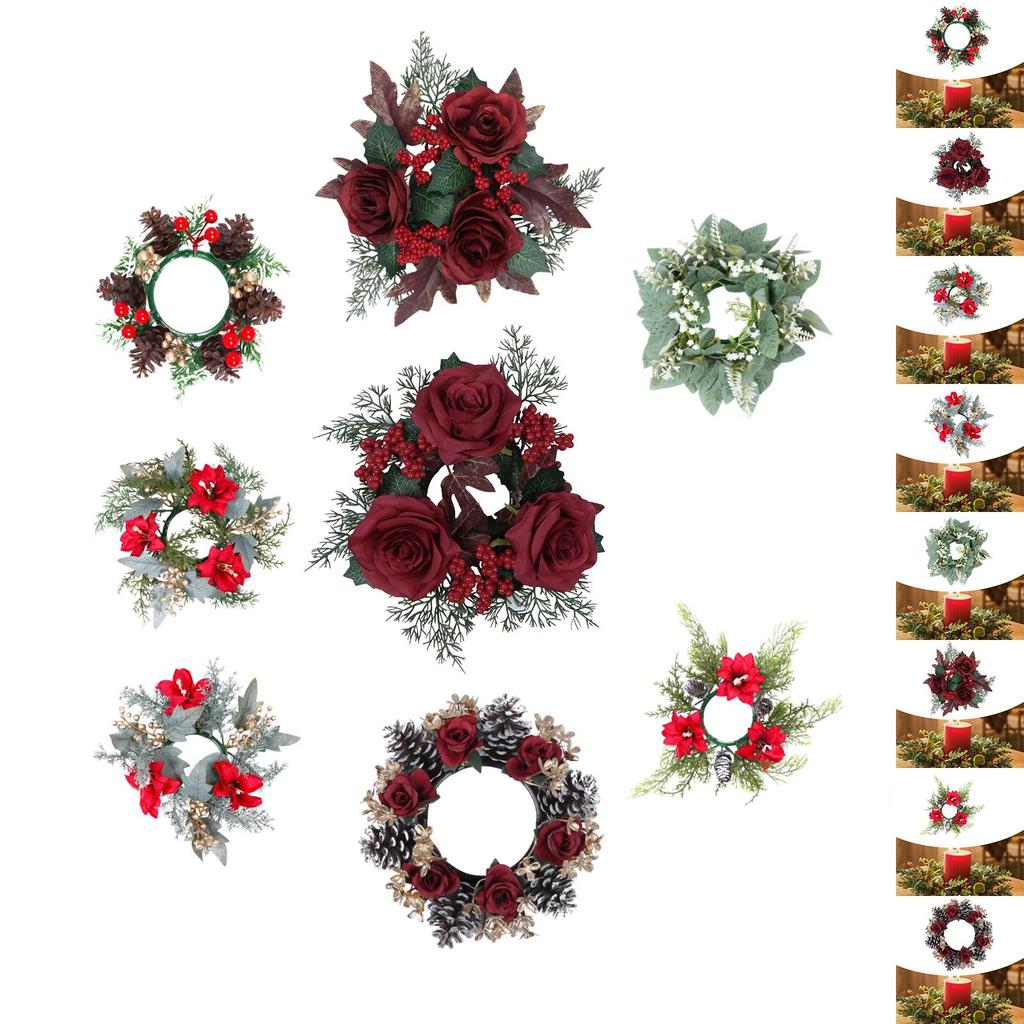 Christmas Candle Rings Wreath Table Centerpiece Farmhouse Inner Diameter 4" Home Decoration for Holiday Bedroom Ornaments
