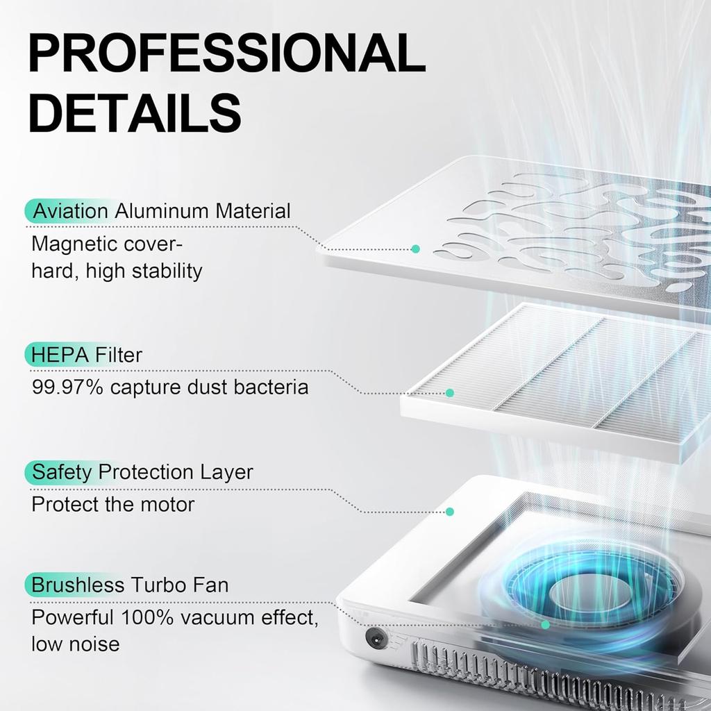 L'UGX Nail Dust Collector, Professional Dust Collector Nail Tech, Powerful Dust Suction Machine Manicure Pedicure Tool for Acrylic Nail Polishing,