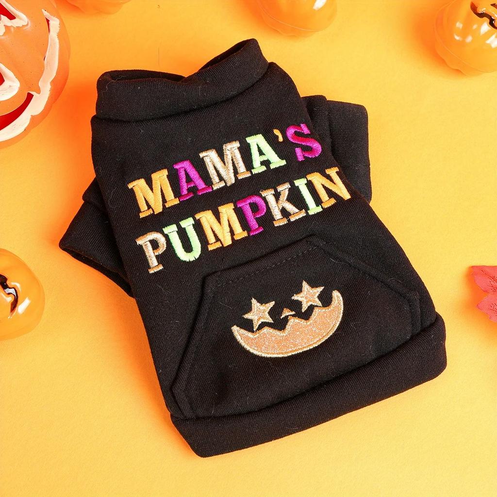 Mom's Pumpkin Halloween Sweater Pet Clothes Dog Cat Black Handsome Funny Color English Embroidery Open Button Jacket