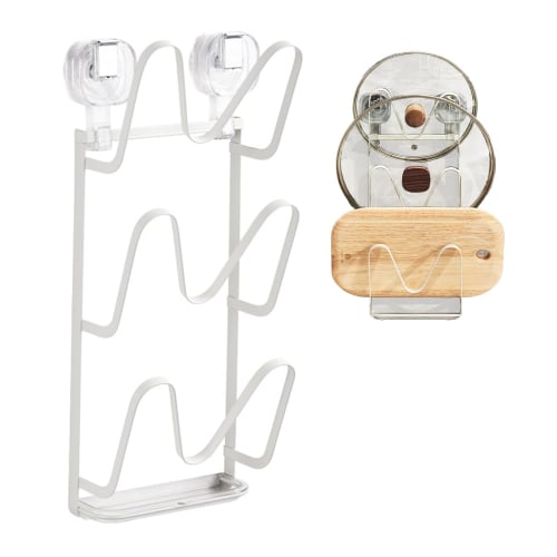 Gevvnss 3-Tier Pot Lid Stand, Cutting Board Holder with Suction Cup Mount, Frying Pan Storage, Frying Pan Rack, Strong Adhesion, No Drilling Required,