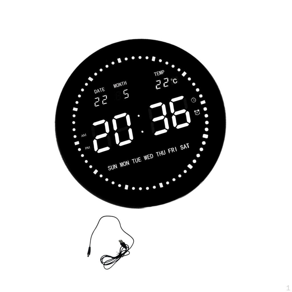 LED Digital Clock Desk Practical Calendar Wall Round Alarm for Home Halls School