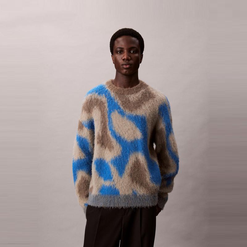 Calvin Klein American Pattern Loose Fit Crew Neck Knit Sweater Men sweater 4LD312G