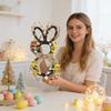 50*25cm Easter Bunny Wreath With Flowers, Bunny Shaped Pendant, Front Door Decoration