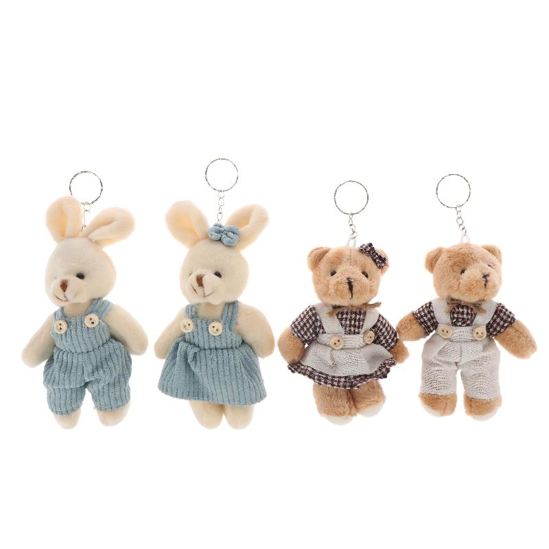 Cute Cartoon Wear Clothes Bear Rabbit Plush Toy Stuffed Doll Pendant Keychain Backpack Hanging Decoration Couple Gifts