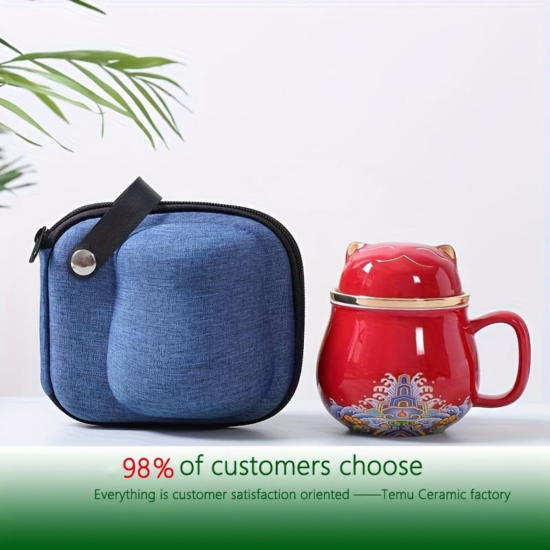 1pc Ceramic Portable Lucky Cat Tea Set Ceramic Tea Cup Perfect For Home Travel Picnic Office And Perfect As Gift Tea Accessories Drinkware Supplies