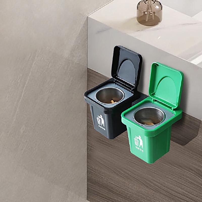 Coș de gunoi cu scrumieră cu capac Scrumieră din oțel inoxidabil Montare pe perete pentru baie Crestătură Scrumieră anti-cenusă zburătoare