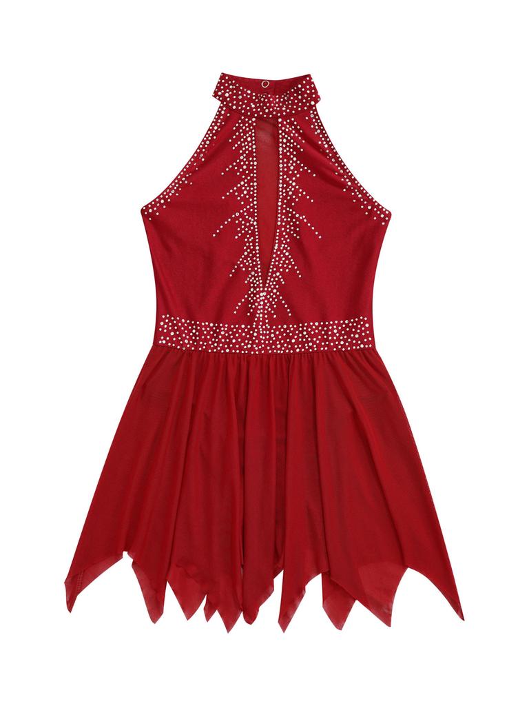 Figure Skating Dress for Girls Shiny Rhinestone Ice Skating Dress Ballet Dance Leotard Dress for Competition Costume