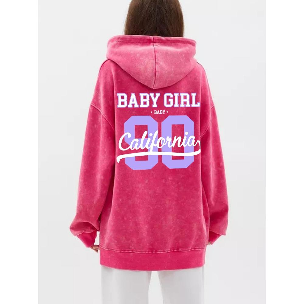 Autumn Winter Woman Washed Hoodies 90 California Letter Prints Sweatshirts Oversize Pocket Cotton Hooded Clothes