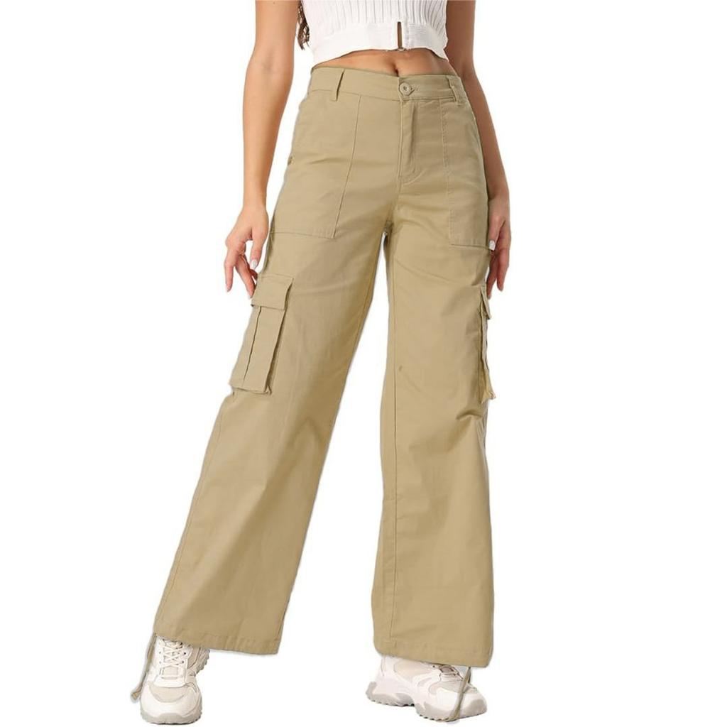 Women's Wide-leg, High-waisted, Multi-pocket, Loose-fitting Straight-leg Cargo Trousers