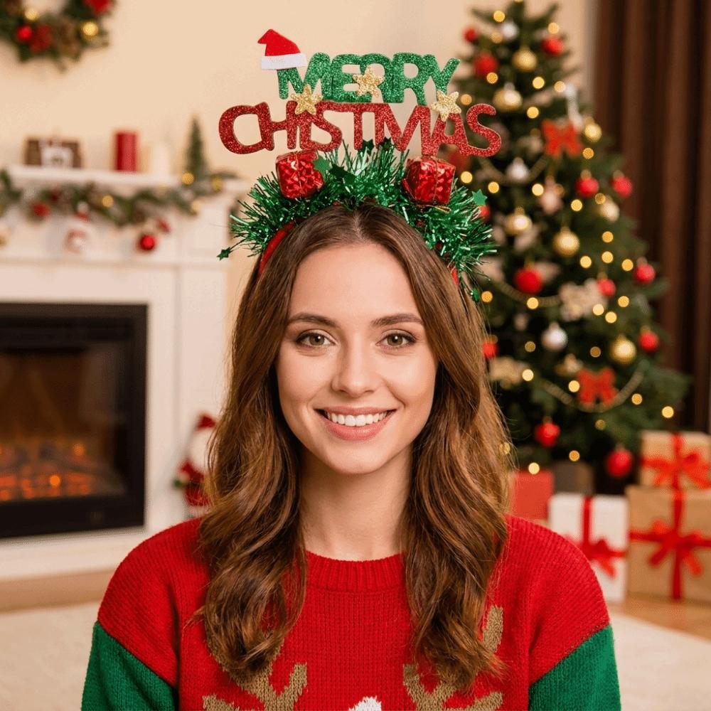 Shiny Christmas Headband Plush Ball Sequin Hair Hoop Fashion Xmas Tree Hairband Festival Gifting