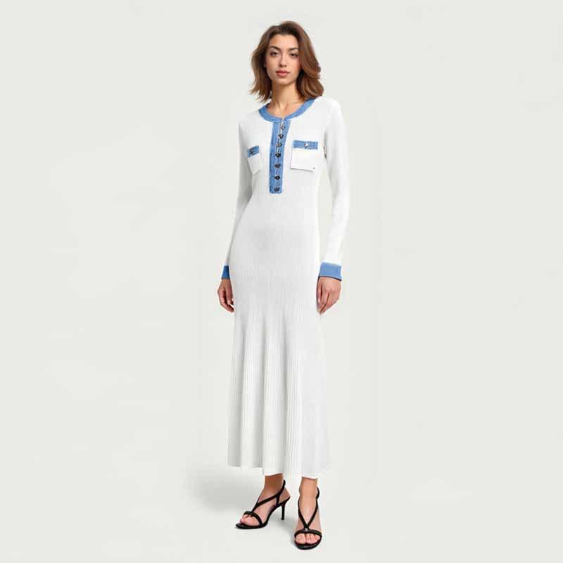 

Осень/Зима 2025 Облегающее платье с круглым вырезом и длинным рукавом - Элегантный стиль для трансграничной торговли Small белый